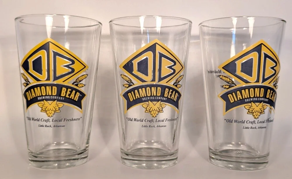 Diamond Bear Brewing Co Libbey Pint Glasses 16 oz Little Rock Arkansas Set of 3